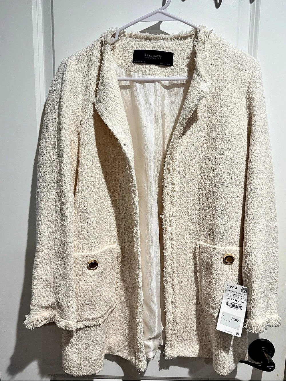 Zara Cream Textured Blazer Size Large NWT